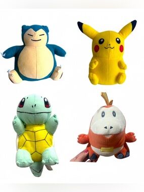 Pokemon Plush Bundle Snorlax Pikachu Squirtle Fuecoco 4pc